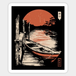 Minimalist Japanese Boat Lake Sunset Zen Ukiyo-e Style Nature Art Magnet